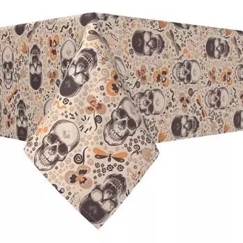 Прямоугольная скатерть, 100 % полиэстер, 60x120 дюймов, черепа и цветы в стиле ретро.