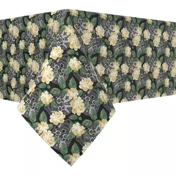 Прямоугольная скатерть, 100% полиэстер, 60x120 дюймов, белая роза и черепа.