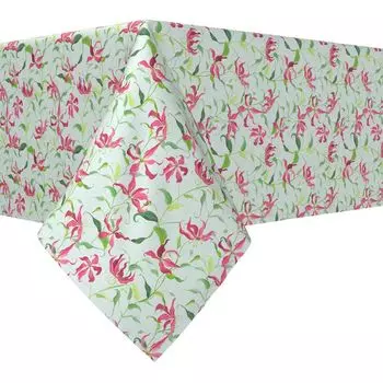 Прямоугольная скатерть, 100% полиэстер, 60x120 дюймов, цветы и листья огненной лилии.