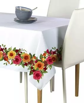 Прямоугольная скатерть, 100% полиэстер, 60x120 дюймов, гирлянда из красных и желтых роз.