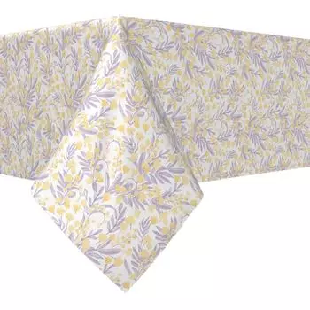 Прямоугольная скатерть, 100% полиэстер, 60x84 дюйма, фиолетовый цветочный узор.
