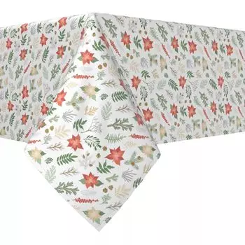 Прямоугольная скатерть, 100% полиэстер, 60x84 дюйма, рождественские растения и цветы.