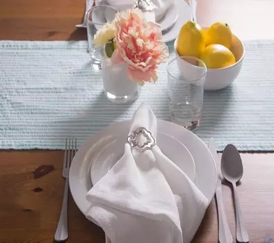 Прямоугольная скатерть в полоску из хлопчатобумажной ткани 108 дюймов цвета морской волны и белого цвета