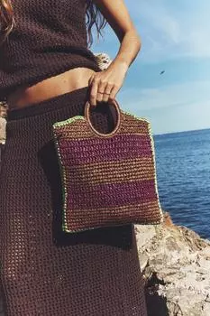 Прямоугольная сумка с круглыми ручками ZARA, баклажановый