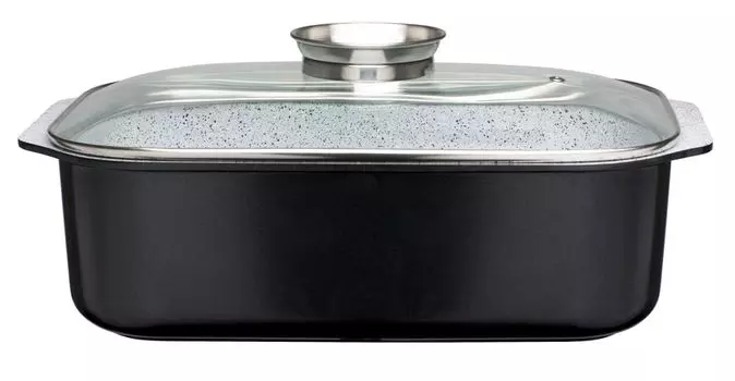 Прямоугольная жаровня GSW Ceramica Stone 40 x 26 x 11 см с крышкой из ароматического стекла, 8 литров, алюминий, стекло, прямоугольная жаровня с крышкой из ароматического стекла ок. 40 x 26 x В 11,0 см