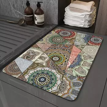 Прямоугольные коврики для ванной с богемным узором. Коврики для ванной с узором в этническом стиле. Впитывающие нескользящие коврики для ванной комнаты, размер: 60x90 см, стиль 4 DQQ, мультиколор