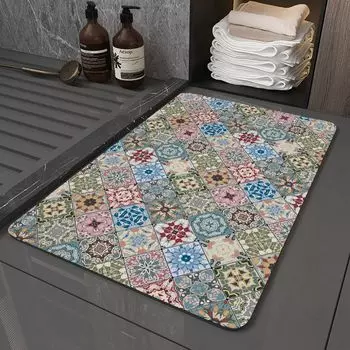 Прямоугольные коврики для ванной с богемным узором. Коврики для ванной с узором в этническом стиле. Впитывающие нескользящие коврики для ванной комнаты, размер: 40x60 см, стиль 5 DQQ, мультиколор