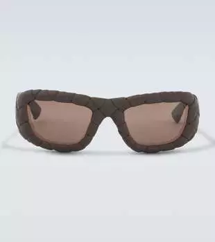 Прямоугольные солнцезащитные очки Intrecciato Bottega Veneta, Brown-Brown-Brown