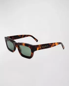 Прямоугольные солнцезащитные очки из ацетата с логотипом Marni, цвет Classic Havana