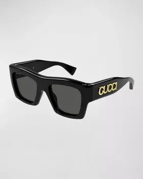 Прямоугольные солнцезащитные очки из ацетата с логотипом Gucci, цвет Black