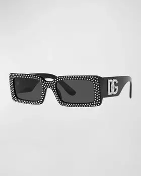 Прямоугольные солнцезащитные очки из ацетата с украшением DG Dolce&Gabbana, цвет Black