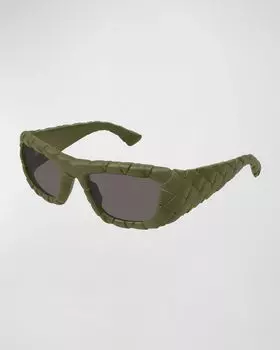 Прямоугольные солнцезащитные очки из плетеного пластика Bottega Veneta, цвет Solid New Sage
