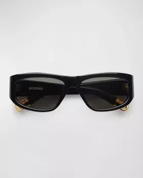 Прямоугольные солнцезащитные очки Les Lunettes из ацетата Jacquemus, цвет Black Yellow Gold Grey