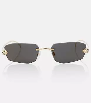 Прямоугольные солнцезащитные очки Panthre De Cartier Cartier Eyewear Collection, Gold-Gold-Grey