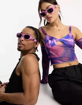 Прямоугольные солнцезащитные очки Public Desire фиолетового цвета с деталями инь-ян на дужках и в пластиковой оправе