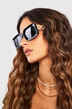 Прямоугольные солнцезащитные очки с цепочкой по бокам boohoo, черный