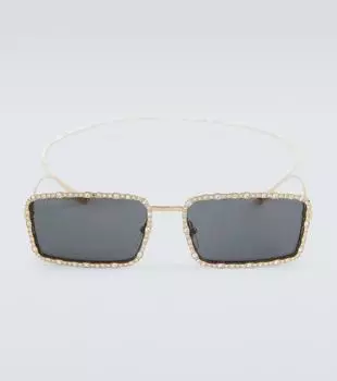 Прямоугольные солнцезащитные очки с декором Gucci, Gold-Gold-Grey