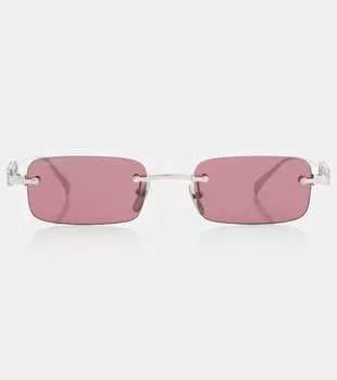 Прямоугольные солнцезащитные очки с логотипом Gucci, Silver-Silver-Red