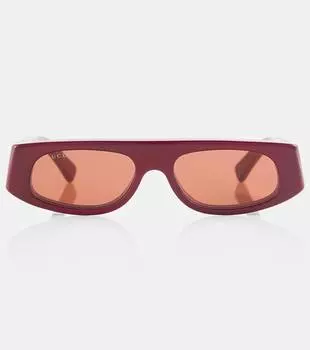 Прямоугольные солнцезащитные очки с логотипом Gucci, Burgundy-Burgundy-Brown