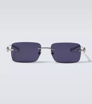 Прямоугольные солнцезащитные очки с подвеской Horsebit Gucci, Silver-Silver-Blue