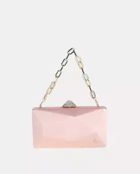 Прямоугольный клатч с подкладкой из тисненого атласа телесного цвета и металлическим держателем для язычка Volum, цвет Nude