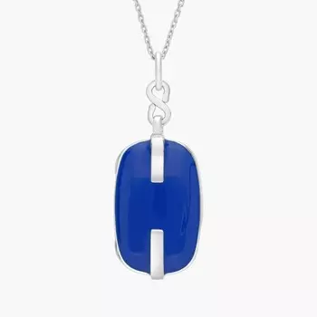 Прямоугольный медальон с синей эмалью из стерлингового серебра (1,2 мм) Blue Nile