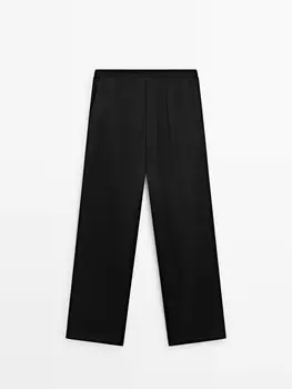 Прямые атласные брюки с эластичным поясом Massimo Dutti, черный