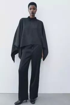 Прямые атласные брюки ZARA, черный