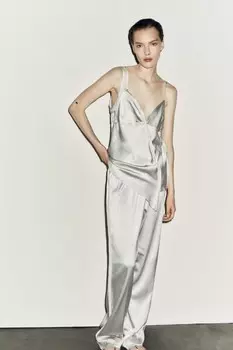 Прямые атласные брюки ZARA, сине-серый