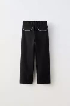 Прямые блестящие брюки ZARA, черный