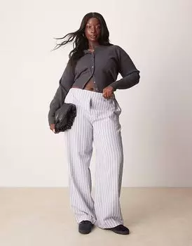 Прямые брюки ASOS DESIGN Curve в сине-белую полоску