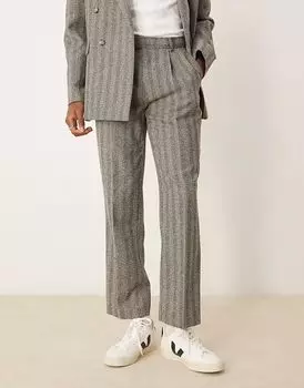 Прямые брюки ASOS DESIGN из костюма с узором «ёлочка» темно-серого цвета