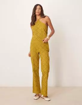 Прямые брюки ASOS DESIGN с геометрическим узором в оливковом цвете