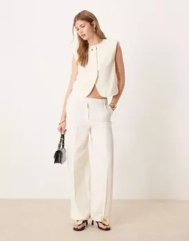 Прямые брюки ASOS DESIGN в комплекте с льняной тканью цвета слоновой кости
