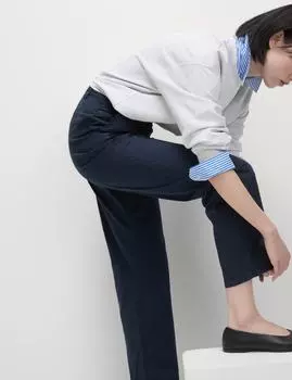 Прямые брюки-чиносы Grazer с высоким содержанием хлопка до щиколотки Marks & Spencer, темно-синий