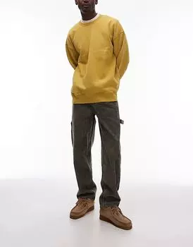 Прямые брюки цвета хаки с кислотной стиркой Topman