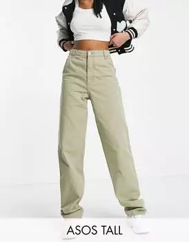 Прямые брюки цвета хаки с напуском ASOS DESIGN Tall