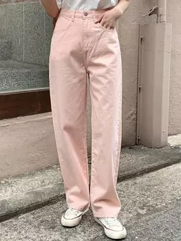 Прямые брюки DAZY Kpop, завышенная талия, детский розовый