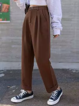 Прямые брюки DAZY, мелкие детали, коричневый цвет