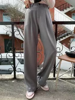 Прямые брюки DAZY, однотонные, с повседневными складками, с косым карманом, серый