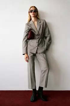 Прямые брюки из 100% шерсти ZARA, коричневый/серо-коричневый