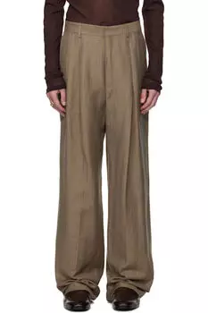 Прямые брюки из бежевого льна Dries Van Noten