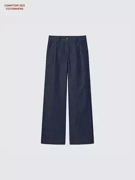 Прямые брюки из хлопка Uniqlo, цвет 68 синий