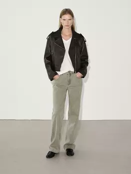 Прямые брюки из хлопкового денима Massimo Dutti, зеленый