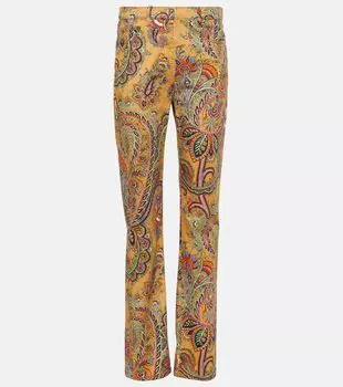 Прямые брюки из хлопкового твила с узором пейсли Etro, мультиколор