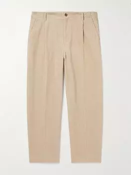 Прямые брюки из хлопкового вельвета со складками FRAME, бежевый
