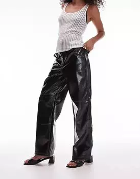 Прямые брюки из искусственной кожи и винила черного цвета Topshop