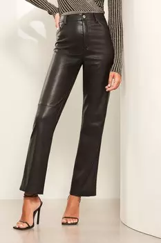 Прямые брюки из искусственной кожи Lipsy, черный