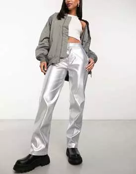 Прямые брюки из искусственной кожи с эффектом металлик ASOS