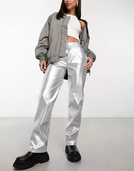 Прямые брюки из искусственной кожи с эффектом металлик ASOS DESIGN